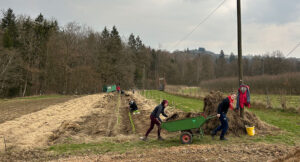Solwai-Mitglieder arbeiten gemeinsam auf dem Feld.